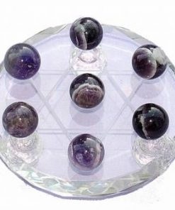 Suport din cristal cu heaxagrama si 7 sfere din ametist