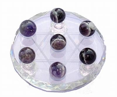 Suport din cristal cu heaxagrama si 7 sfere din ametist
