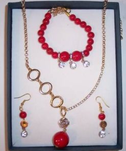 Set Colier, bratara si cercei din  coral industrial