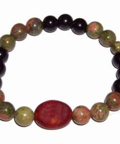 Bratara pe elastic din epidot, coral si onix