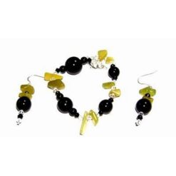 Set fantezie din cristal de jad verde si onix, si argint