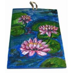 Tablou din ceramica lucrat manual - flori de lotus