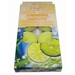 Set de 8 lumanari tip pastila, parfumate, cu aroma de lamaie