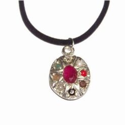 Pandantiv oval din metal cu rubin si 8 cristale magice