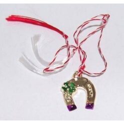 Potcoava aurie cu trifoi pe snur de martisor