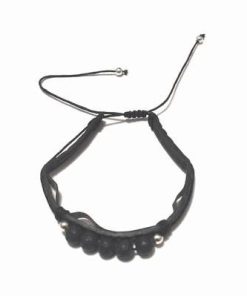 Bratara pe elastic din cuart alb si obsidian fulg de nea
