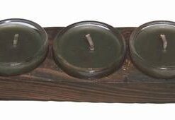 Set Feng Shui cu 3 lumanari verzi pe suport din lemn