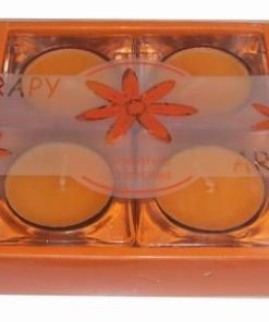 Set de sase lumanari tip pastila, rosii, cu suport