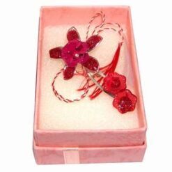 Potcoava aurie cu trifoi pe snur de martisor