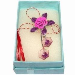 Brosa Trandafir rosu cu snur de Martisor